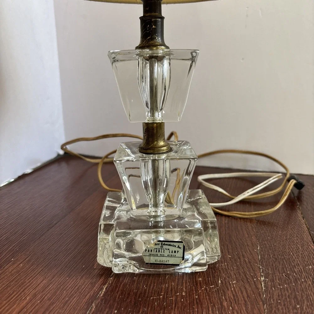 Vintage 2 Tier 3 Pc Glass Accent Lamp Art Deco Style With Shade‎